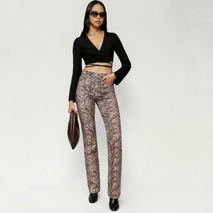 Reformation Peyton Snake Skin Python High Rise Boot Cut Denim Jeans